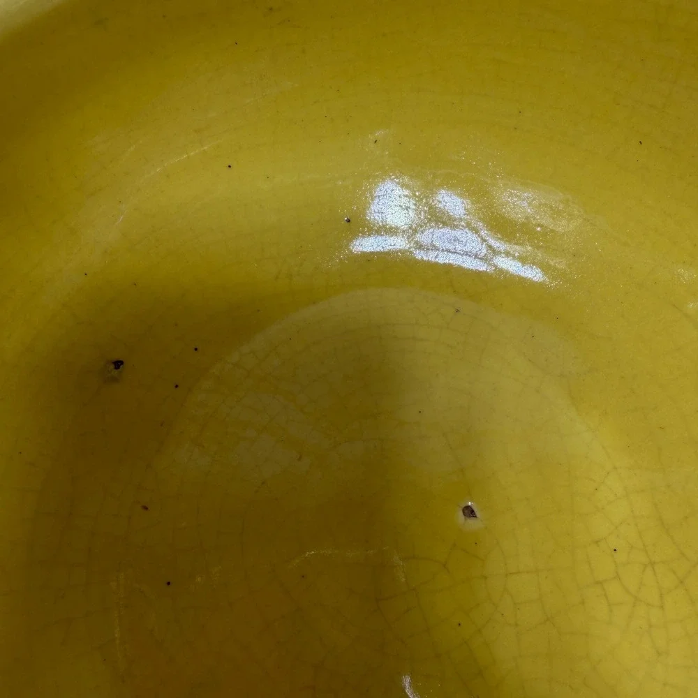 Vintage Mustard Yellow Ceramic Bowl Glossy Crazed Glaze Farmhouse Decor‎ *READ